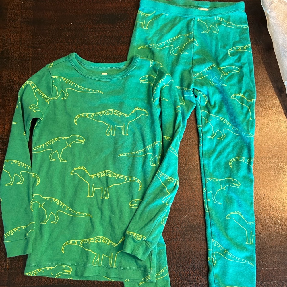 Tea Collection Dinosaur Print Pajama Set - Teal and Yellow